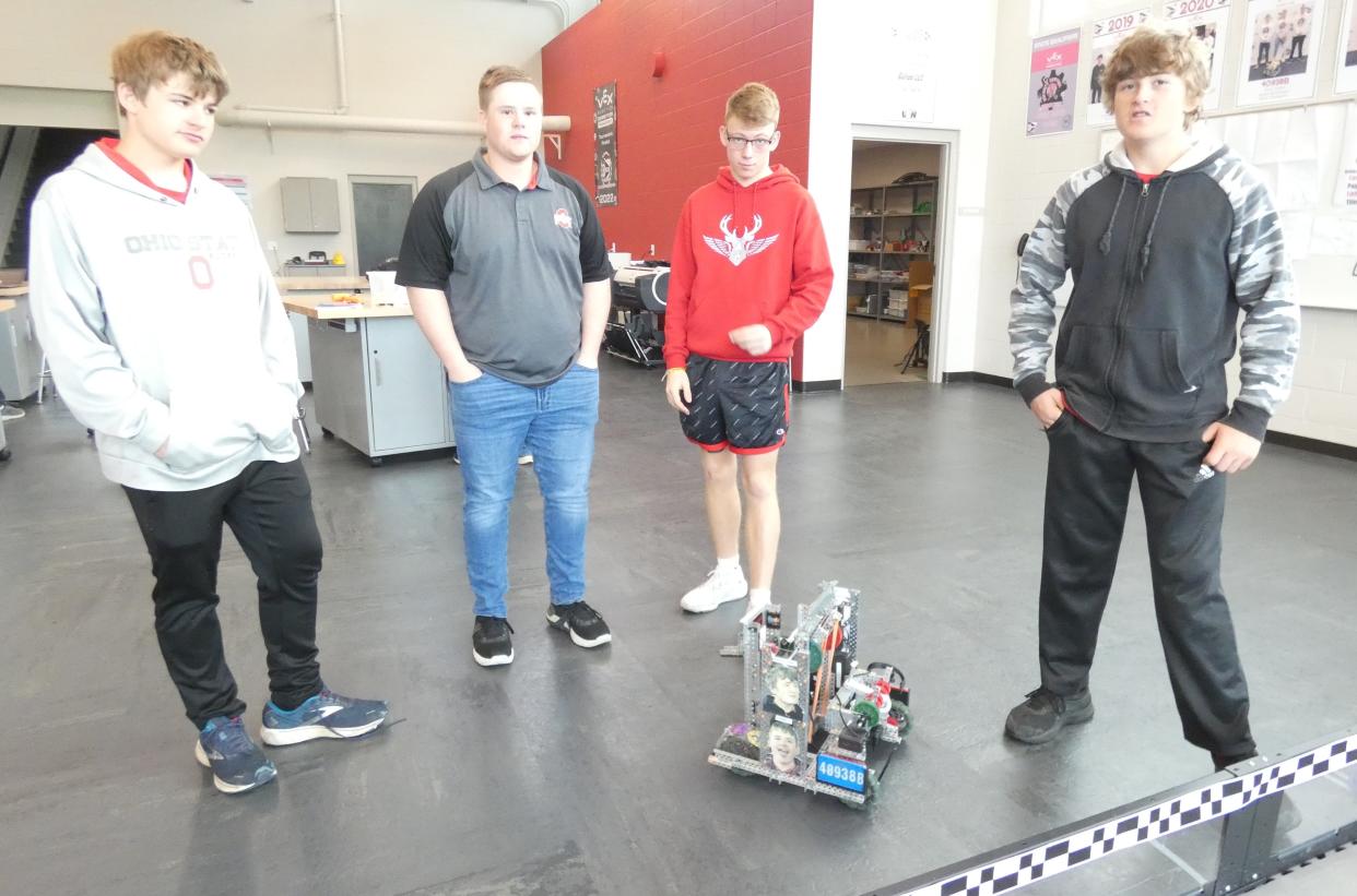 Buckeye Central High School robotics team members Jacob "J.J." Hiler, Elliot Geissman, Noah Wilson and Isaac Hiler, from left, competed at the 2022 VEX Robotics World Championship in Dallas, Texas, earlier this month.