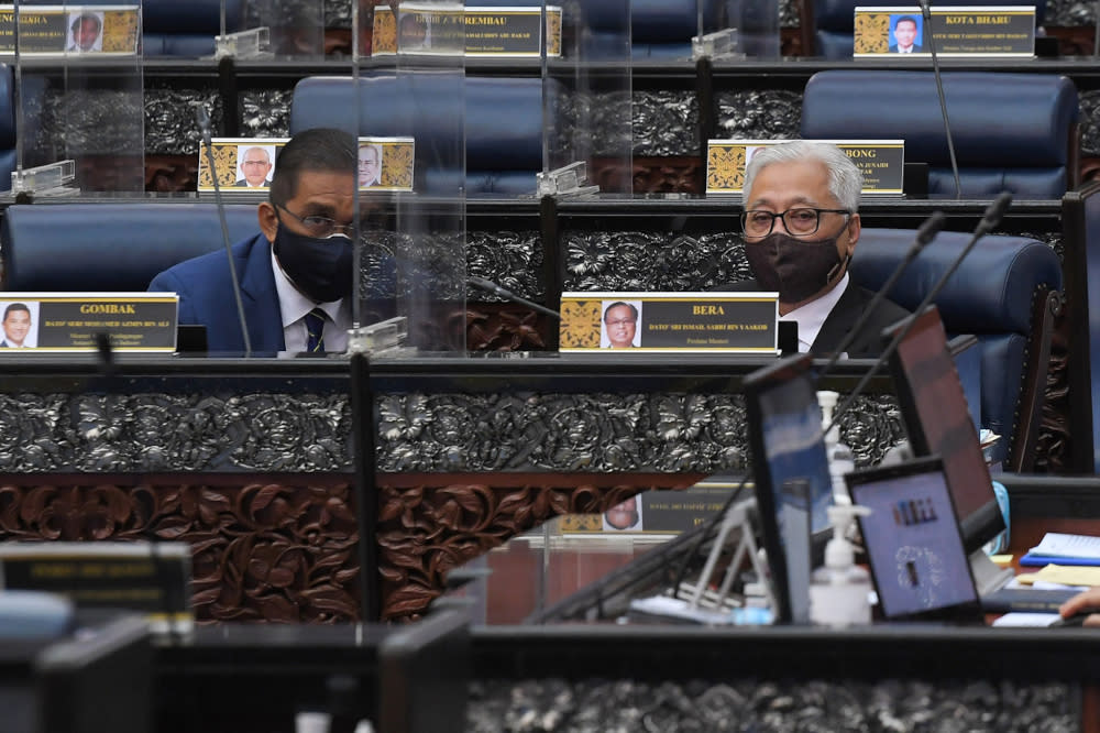 Prime Minister Datuk Seri Ismail Sabri Yaakob during the Fourth Term Meeting of the 14th Parliament at the Parliament, September 21, 2021. — Bernama pic