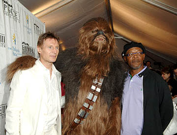 Liam Neeson , Chewbacca and Samuel L. Jackson at the NY premiere of 20th Century Fox's Star Wars: Episode III