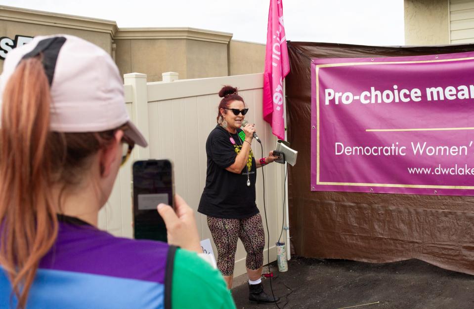 Bonnie James-Patterson speaks Tuesday during a news conference at the start of the three-day Occupy Polk action for abortion-rights supporters at the Lakeland Women's Health Center.
