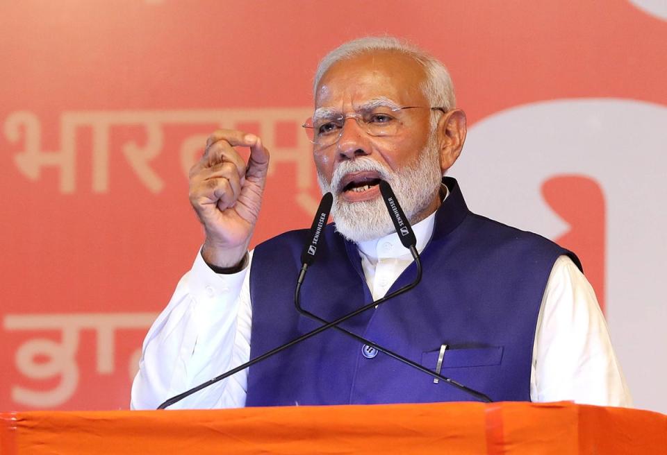 Bharatiya Janata Party (BJP) leader and Indian prime minister Narendra Modi speaks at the party headquarters in New Delhi, India, 04 June 2024 (EPA)