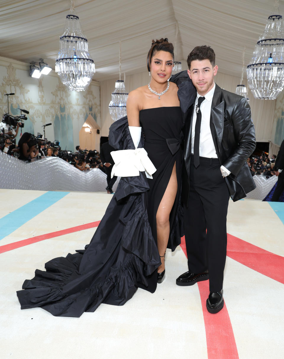 NEW YORK, NEW YORK - MAY 01: Priyanka Chopra Jonas and Nick Jonas attend The 2023 Met Gala Celebrating "Karl Lagerfeld: A Line Of Beauty" at The Metropolitan Museum of Art on May 01, 2023 in New York City. (Photo by Kevin Mazur/MG23/Getty Images for The Met Museum/Vogue)