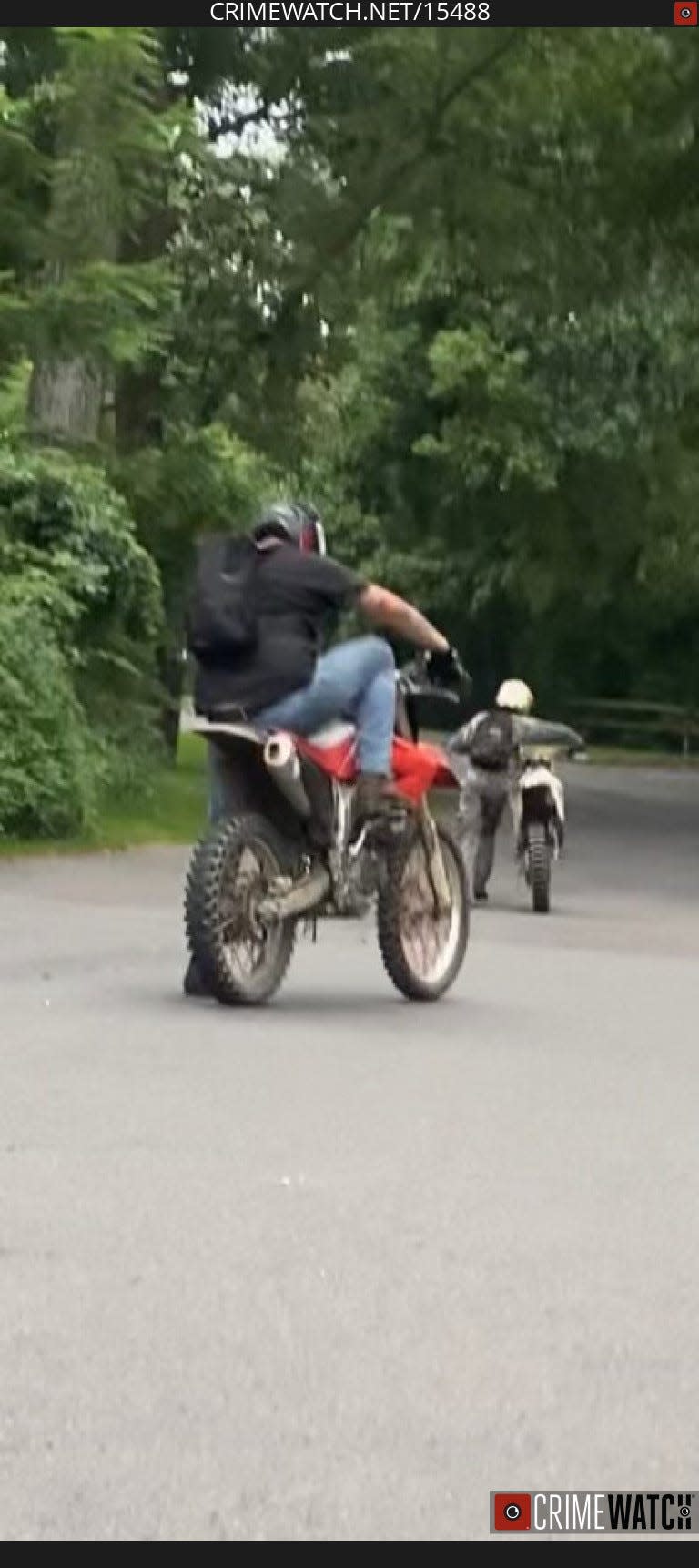 Bensalem Police are looking to identify these two dirt bike riders. Police allege the rider wearing camouflage in front of the red bike intentionally struck a 64-year-old man and then ran over him on Saturday evening. The victim is in serious, but stable condition.