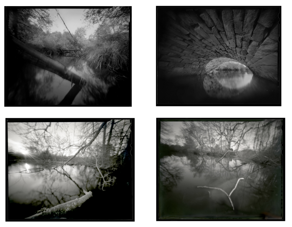 Images captured by David Walega of the Mattapoisett River using a pinhole camera are on display at the Mattapoisett Public Library,