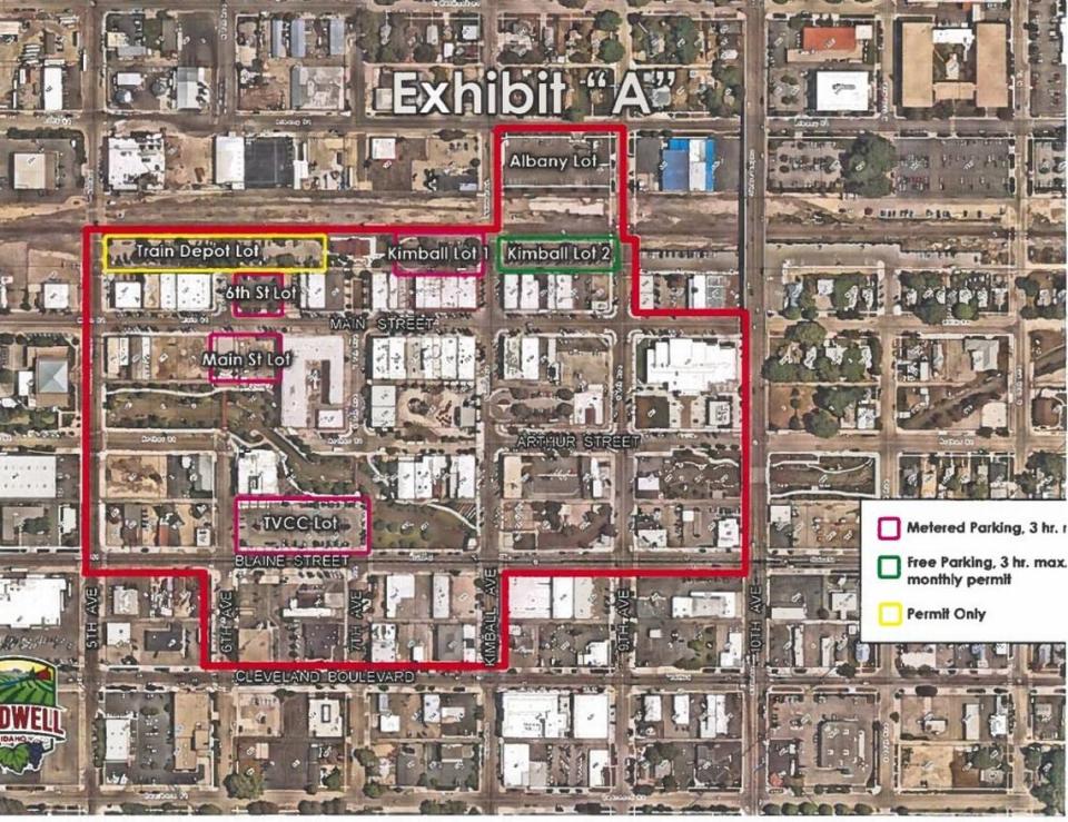 Downtown Caldwell is getting parking meters. The area shown on this map with the bold lines marked where the meters will exist.