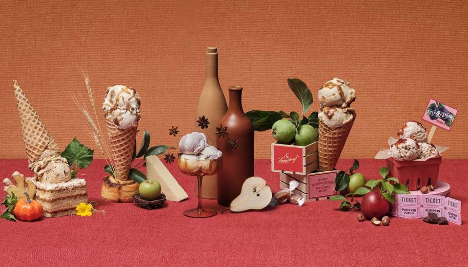 La serie Harvest Festival de Salt & Straw presenta sabores inspirados en los carnavales de otoño, como el tiramisú de calabaza, y el sorbete de manzana y caramelo.