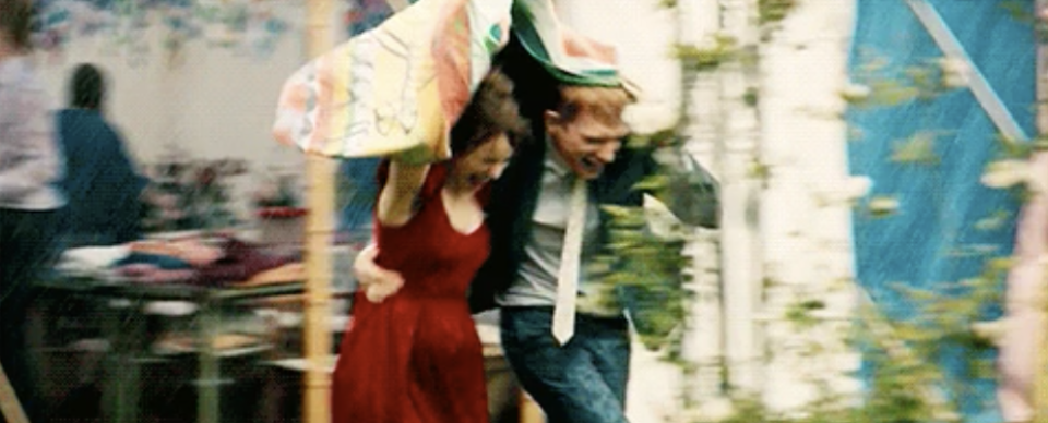 Rachel McAdams and Domhnall Gleeson running