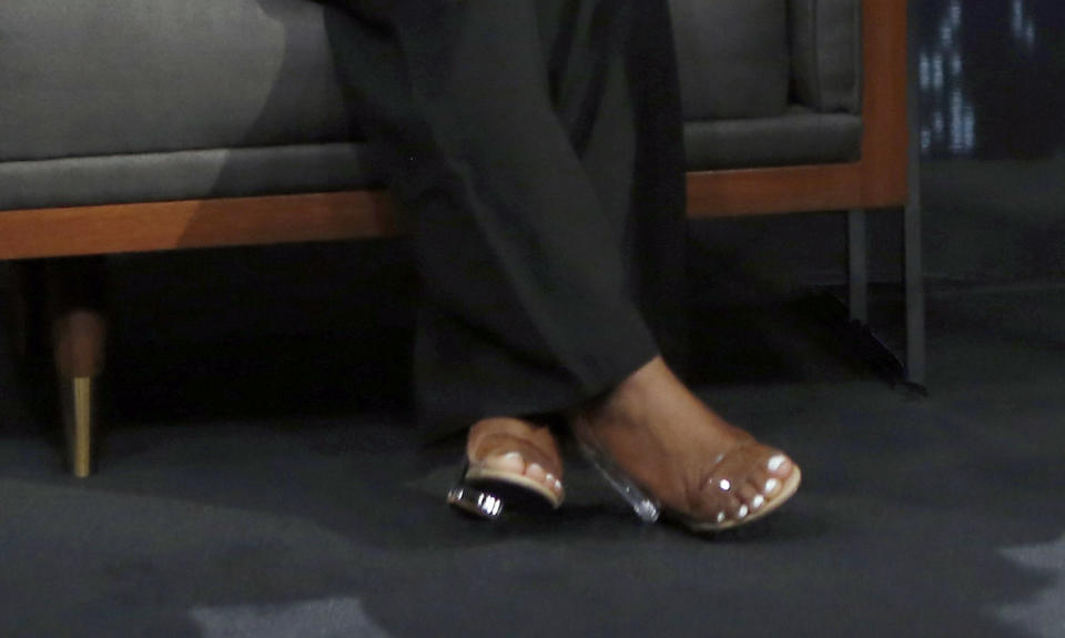 A closer look at Biles’ sandals. - Credit: ABC