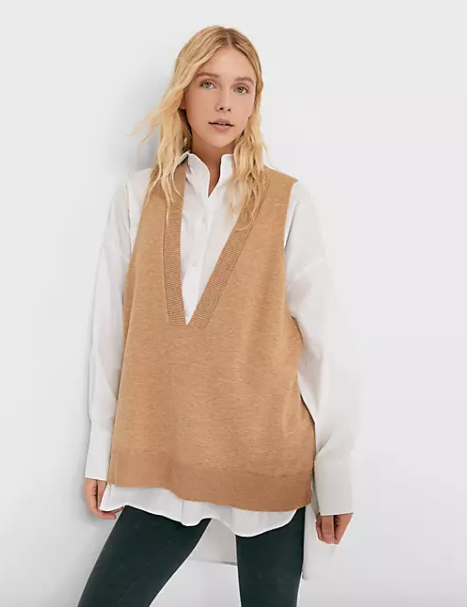 Stradivarius oversized v-neck knit sweater vest