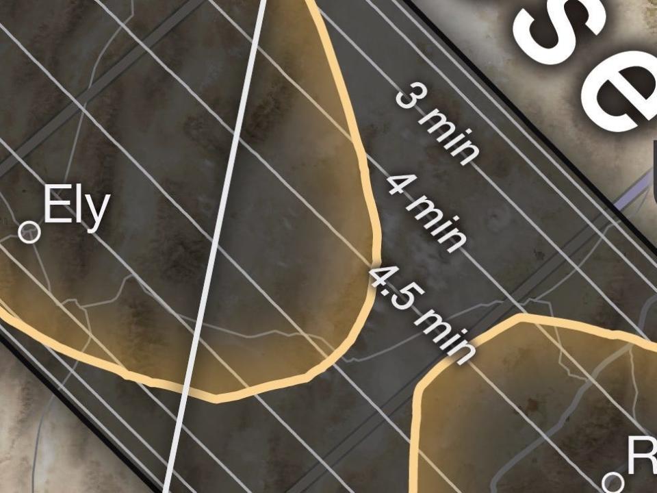 lines running down the eclipse's path in nasa map read 3 min to 4.5 min