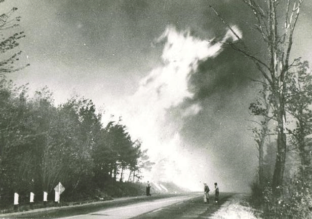 Extreme fire pictured in Arundel, Maine during the state's 1947 fires.