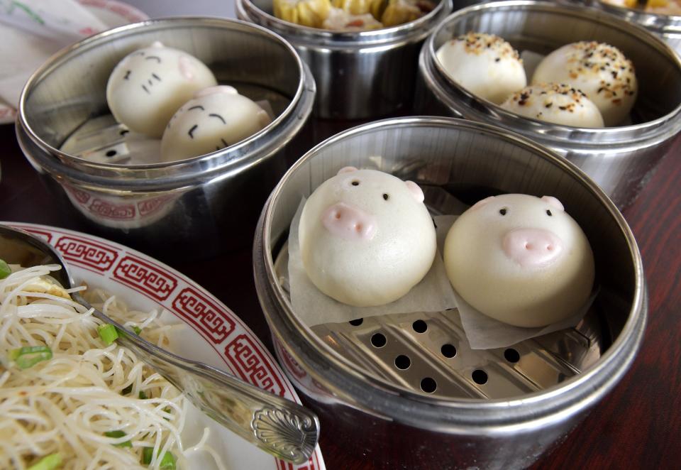 Red bean-filled "piggie" buns are surrounded by other offerings at the new Lucky Cat Dim Sum restaurant in Mandarin. Lucky Cat Dim Sum is preparing for its Aug. 8 soft opening at 10550 Old St. Augustine Road, Unit 28.