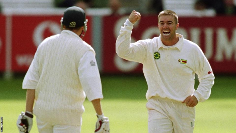 Heath Streak celebrates the wicket of England's Mike Atherton at Lord's in 2000