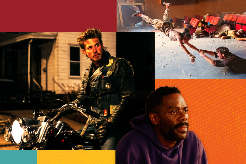 Austin Butler in the movie "The Bikeriders"; Lily (Sasha Lane) and Tyler (Glen Powell) in "Twisters"; Colman Domingo in "Sing Sing."