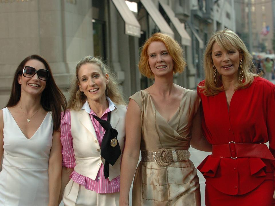 Kristin Davis, Sarah Jessica Parker, Cynthia Nixon and Kim Cattrall on the set of "Sex In The City: The Movie" in New York City on September 21, 2007.