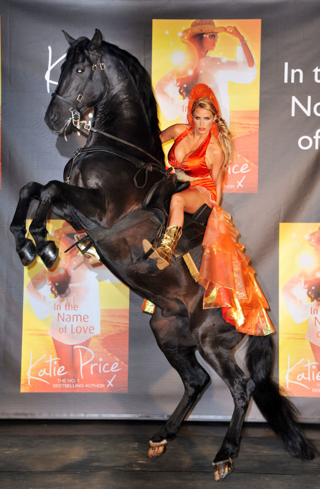 Celebrity photos: Katie Price outdid herself this week by attending the launch of her latest novel on horseback. The star revealed that the Lloyds Bank Black stallion was one of her childhood bedroom pin-ups.