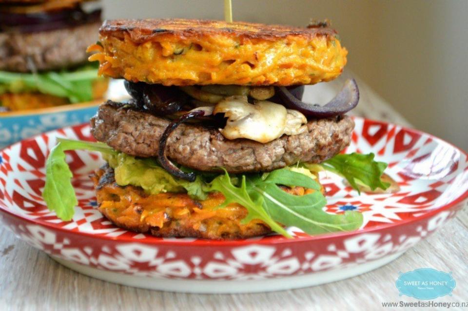 <strong>Get the <a href="http://www.sweetashoney.co.nz/low-carb-gluten-free-burger/">Sweet Potato Burger Bun</a> recipe from Sweet As Honey</strong>