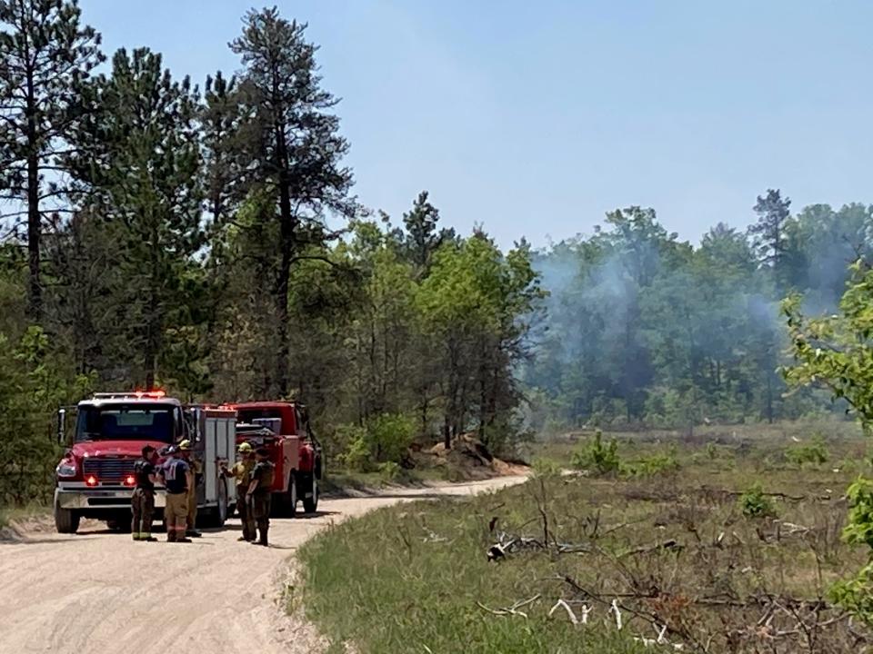 Michigan Department of Natural Resource firefighters work to suppress the Wilderness Trail Fire southeast of Grayling on Sunday, June 4, 2023.