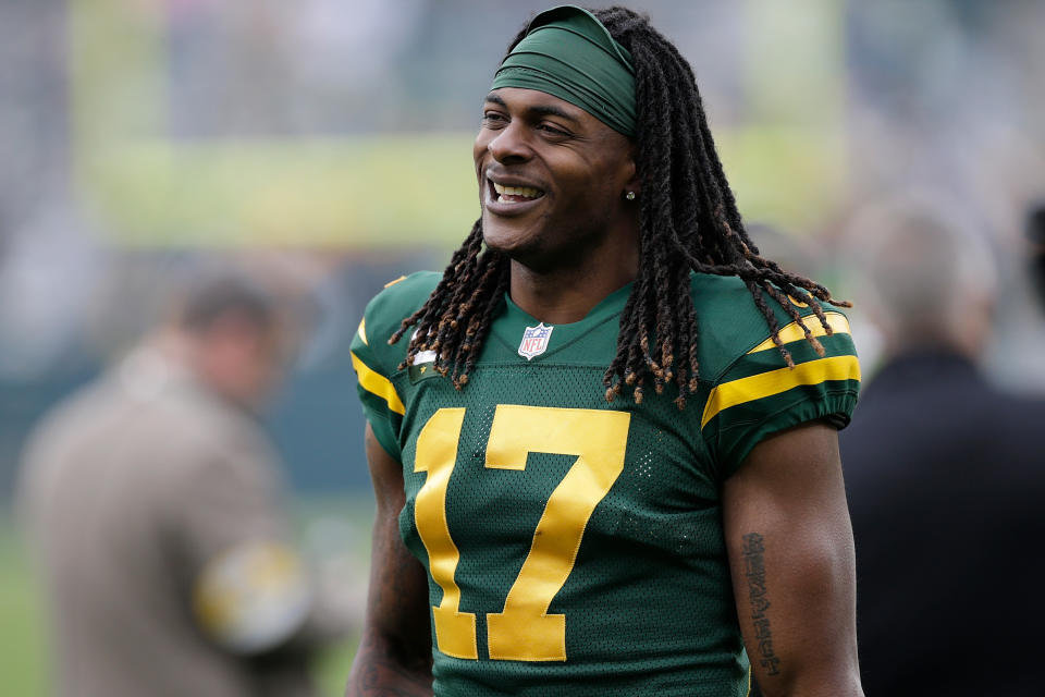 GREEN BAY, WISCONSIN - OCTOBER 24: Davante Adams #17 of the Green Bay Packers after the game against the Washington Football Team at Lambeau Field on October 24, 2021 in Green Bay, Wisconsin. Green Bay defeated Washington 24-10. (Photo by John Fisher/Getty Images)