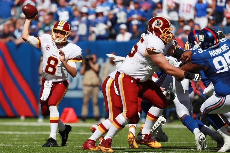 Kirk Cousins shook off a terrible gaffe at the end of the first half to help the Redskins beat the Giants. (Getty Images) 