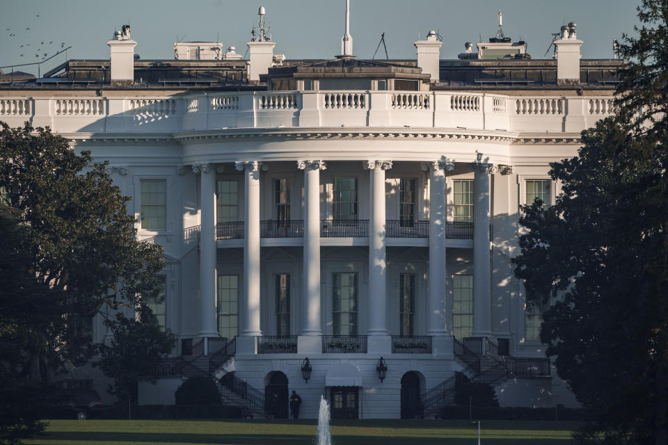 The White House in Washington, is seen early Sunday, Nov. 8, 2020, the morning after incumbent President Donald Trump was defeated by his Democratic challenger, President-elect Joe Biden. (AP Photo/J. Scott Applewhite)