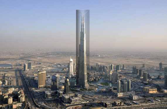 Dubai's <a href="http://www.burjkhalifa.ae/en/TheTower/FactsFigures.aspx" target="_blank">Burj Khalifa</a> is widely known as the world's tallest building, measuring in at a whopping 2,716.5 feet and 160 stories. The structure itself is mesmerizing, but what's even more intriguing is a think tank's bizarre proposal to cover the towering skyscraper in a giant fabric casing made of reflective material.<br>  We learned about the project, dubbed EXO-BURJ, in 2014. The strange, sock-like covering would wrap around the entire building, from spire to ground level, in a "super-lightweight, reflective and semi-transparent fabric material," according to a description by the Dubai-based think tank, OP-EN. The temporary "sweater" would reflect the expansive urban scenes around it, turning the Burj Khalifa into a massive mirror in the vein of Christo and Jeanne-Claude.