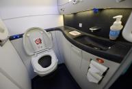 LOS ANGELES, CA - NOVEMBER 30: A touch lavatory is seen on the United Airlines Boeing 787 Dreamliner at Los Angeles International Airport on November 30, 2012 in Los Angeles, California. In January the new jet is scheduled to begin flying daily non-stop between Los Angeles International airport and Japan's Narita International Airport and later to Shanghai staring in March. The new Boeing 787 Dreamliner will accommodate 219 travelers with 36 seat in United Business First, 70 seats in Economy Plus and 113 in Economy Class. The carbon-fiber composite material that makes up more than 50 percent of the 787 makes the plane jet and more fuel-efficient. (Photo by Kevork Djansezian/Getty Images)