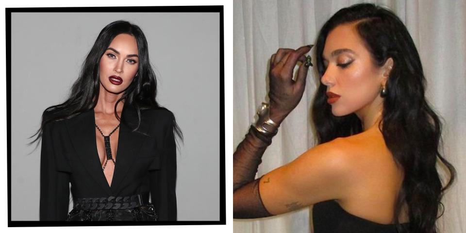 <p>Dua Lipa shared a series of photos of herself in October 2022 on Instagram in a black strapless dress and sheer elbow-length gloves for a party in London. </p><p>In the snap, she wore her dark black hair in loose Hollywood-inspired curls, a red lip and black cat eye eyeliner, and in the process made us do a double take given she looks just like actor Megan Fox. </p><p>Anyone else notice their resemblance? </p>