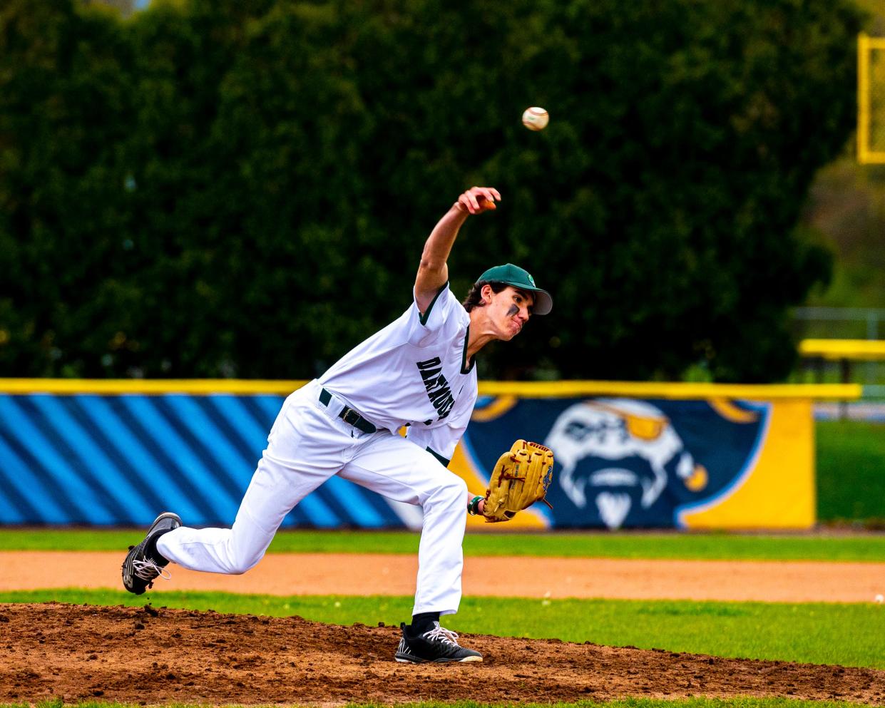 Dartmouth's Ian Rego fires to the plate during a game last season. He's now Dartmouth's ace.