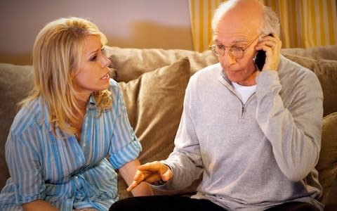 Cheryl Hines and Larry David in Curb Your Enthusiasm - Credit: HBO