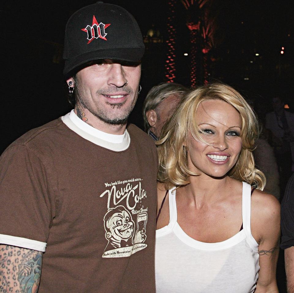 Pamela Anderson and Tommy Lee arrive at the Rodeo Drive Walk of Style Event Honoring Tom Ford