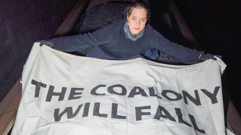 Ash stood on top of a coal carriage on Saturday night.