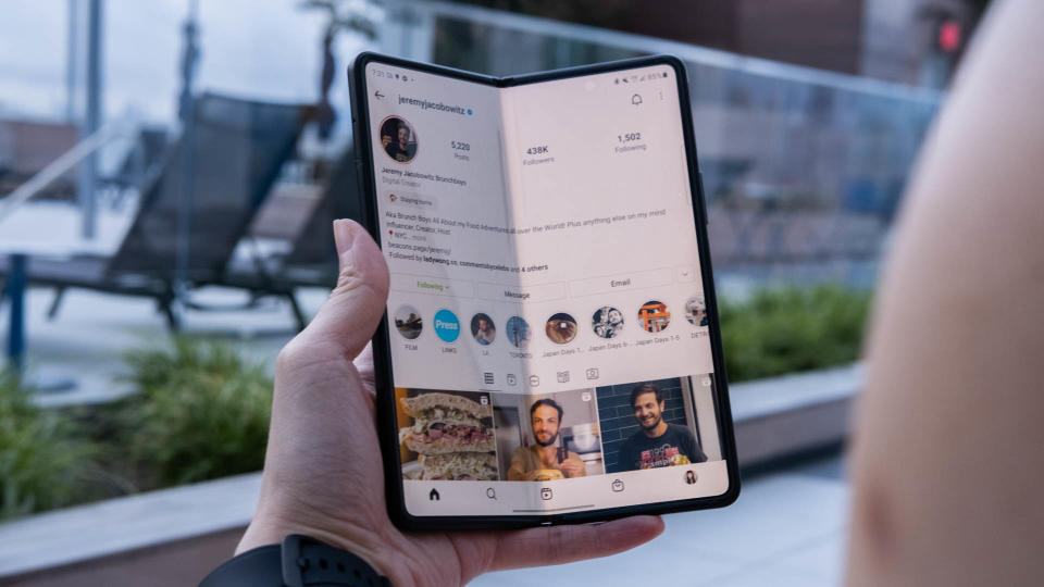 Browsing Instagram on the Samsung Galaxy Z Fold 3