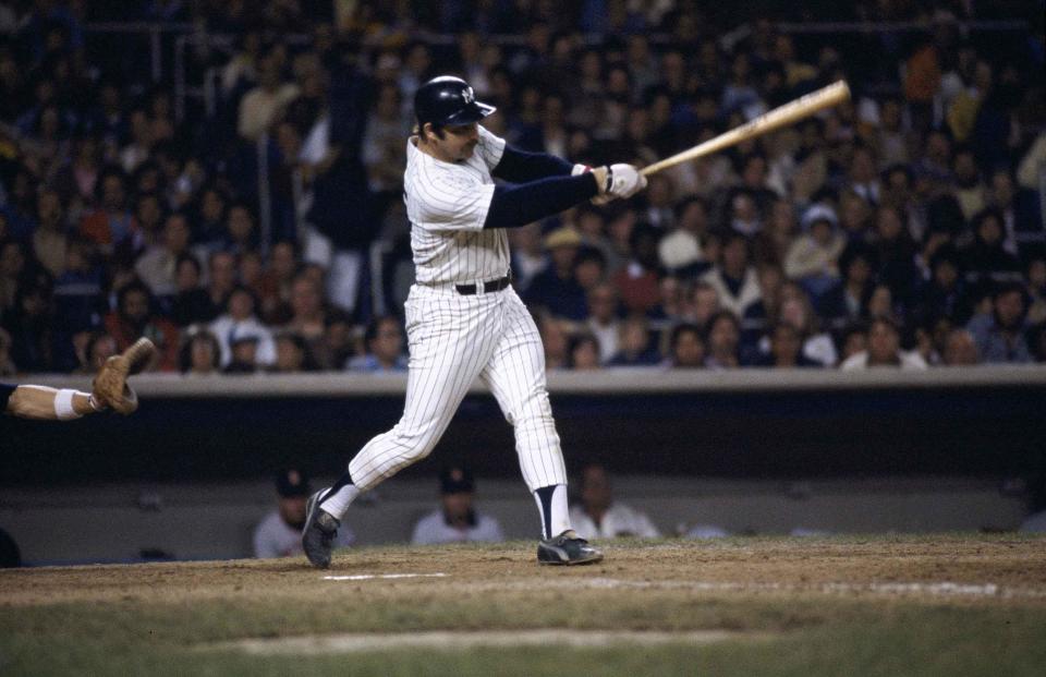 New York Yankees catcher Thurman Munson is seen at-bat in 1977. Munson was an American League Rookie of the Year, an AL MVP, a seven-time All-Star and a two-time World Series champion.