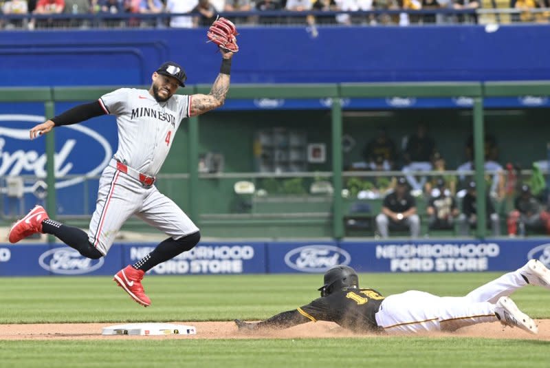 Minnesota Twins shortstop Carlos Correa (L) is hitting .299 this season. File Photo by Archie Carpenter/UPI