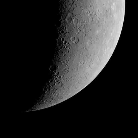 Terror Rupes is the long, cliff-like landform visible at the center of this photograph of Mercury. Terror Rupes is one of Mercury's most prominent lobate scarps. Image acquired Feb. 4, 2012.