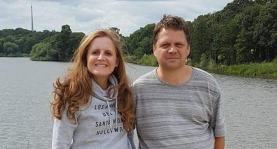 Sarah Frith was diagnosed with dementia at the age of 48. Her condition deteriorated so rapidly that her partner Gareth has now become her carer. (Supplied)
