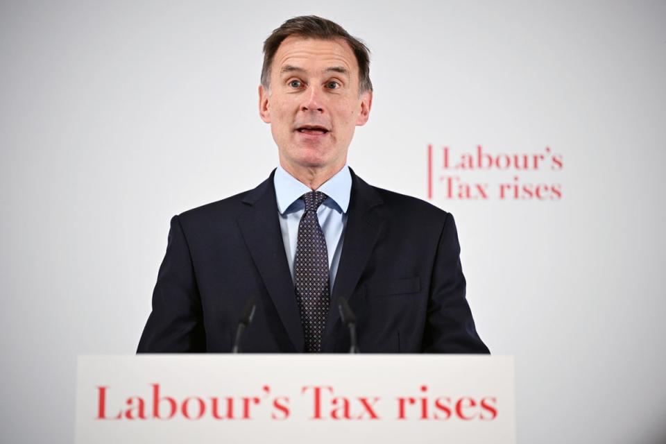 Jeremy Hunt delivers a speech on May 17, 2024 (Getty Images)