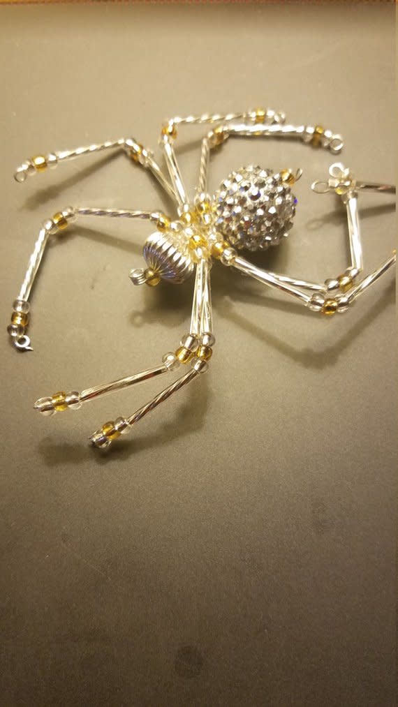 5) Gold and Silver Beaded Christmas Spider Ornament