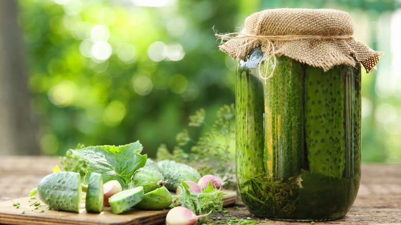 Jar of pickles outdoors