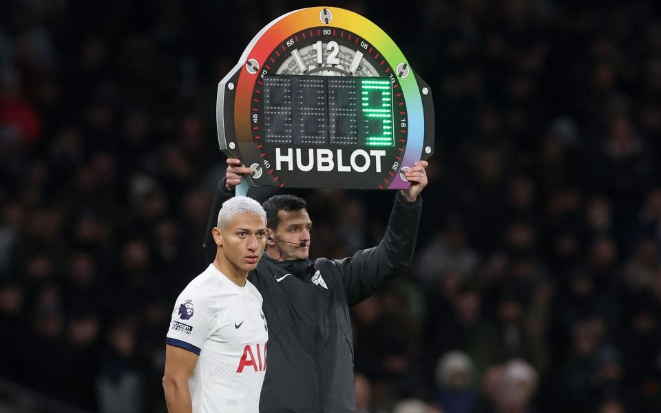 Richarlison of Tottenham comes onto the pitch from the bench during the English Premier League match between Tottenham Hotspur and West Ham United