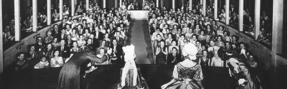 A view from the stage into the auditorium of the original Asolo Theatre at The Ringling. The Asolo Theatre Company was created there, but eventually moved into its own building. Touches of the original building were reconstructed at The Ringling as the Historic Asolo Theater.