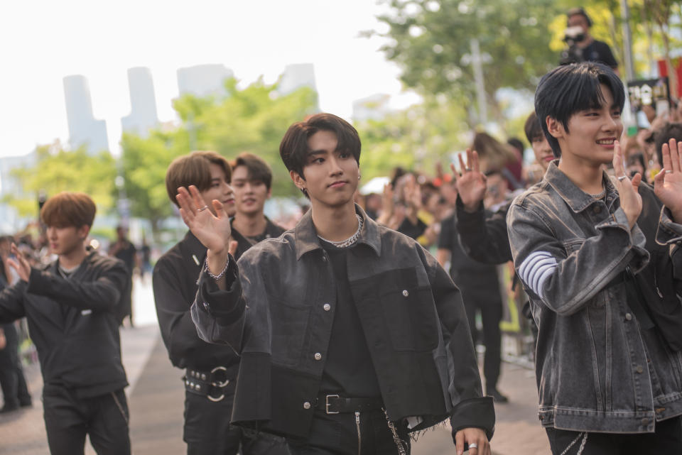 Stray Kids arrives on the red carpet. (PHOTO: Kamp Singapore)