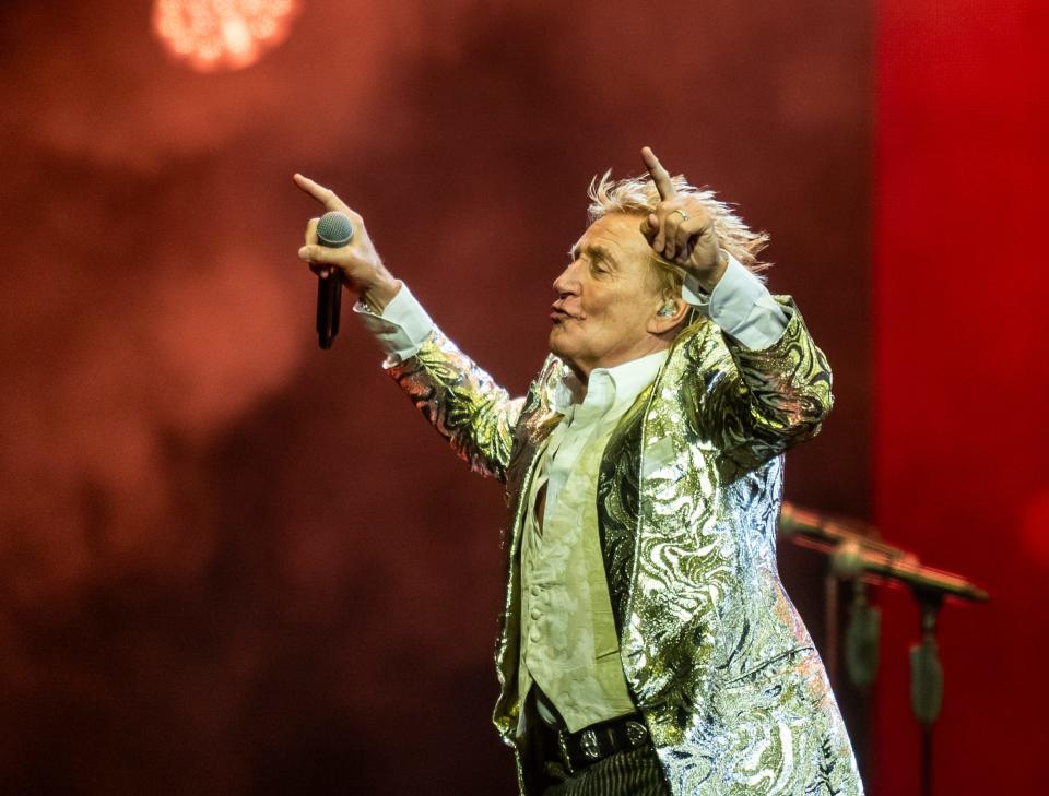 Rod Stewart performs at Footprint Center in Phoenix on Friday, Aug. 4, 2023.