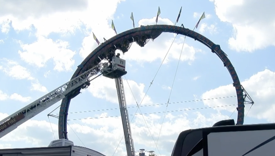 Eight people were stuck upside down in a roller coaster at a fair in Crandon, Wisconsin, on 3 July (WJFW)