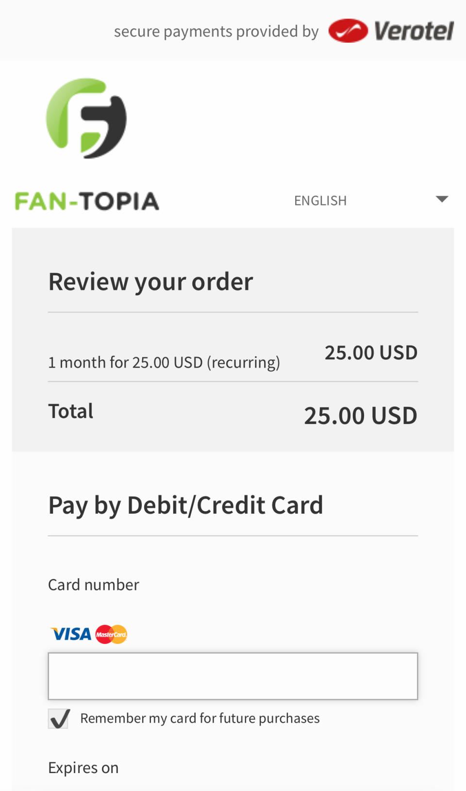 A receipt from the Fan-Topia website (Fan-Topia)