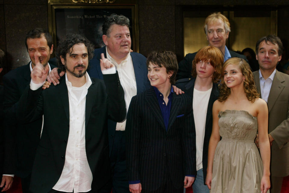 Alfonso Cuaron, Robbie Coltrane, Daniel Radcliffee, Rupert Grint, Alan Rickman, Emma Watson, Chris Columbus (Photo by Sylvain Gaboury/FilmMagic)