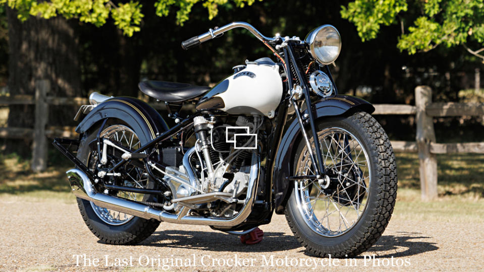 The 1942 Crocker Big-Tank Twin motorcycle being presented by Gooding & Company. - Credit: Brian Henniker, courtesy of Gooding & Company.