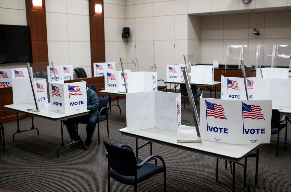 Township board room is open as early voting polling place at Canton Township Administration Building in Canton, Tuesday, Oct. 27, 2020.