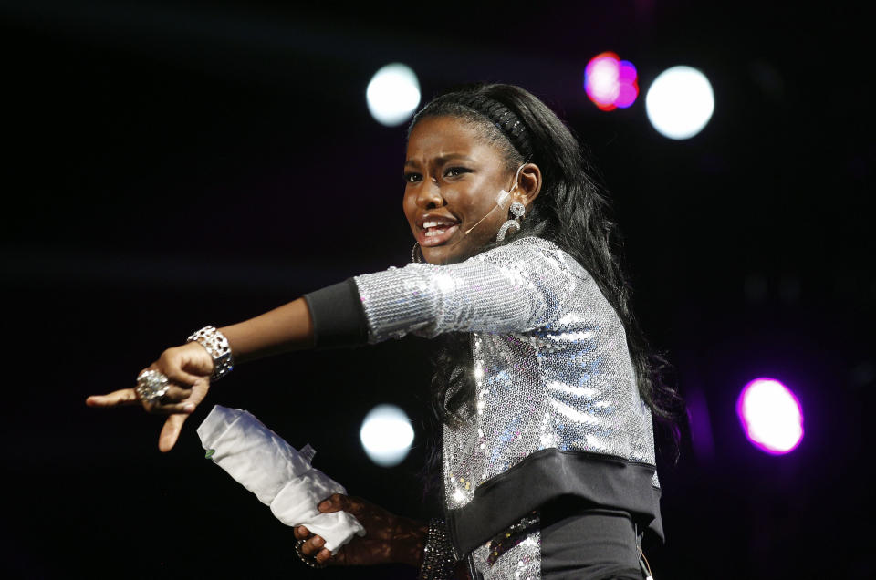 Singer Coco Jones performs at the Essence Music Festival in New Orleans, Thursday, July 5, 2012. This is the first day of the four day music festival. (Photo by Bill Haber/Invision/AP)